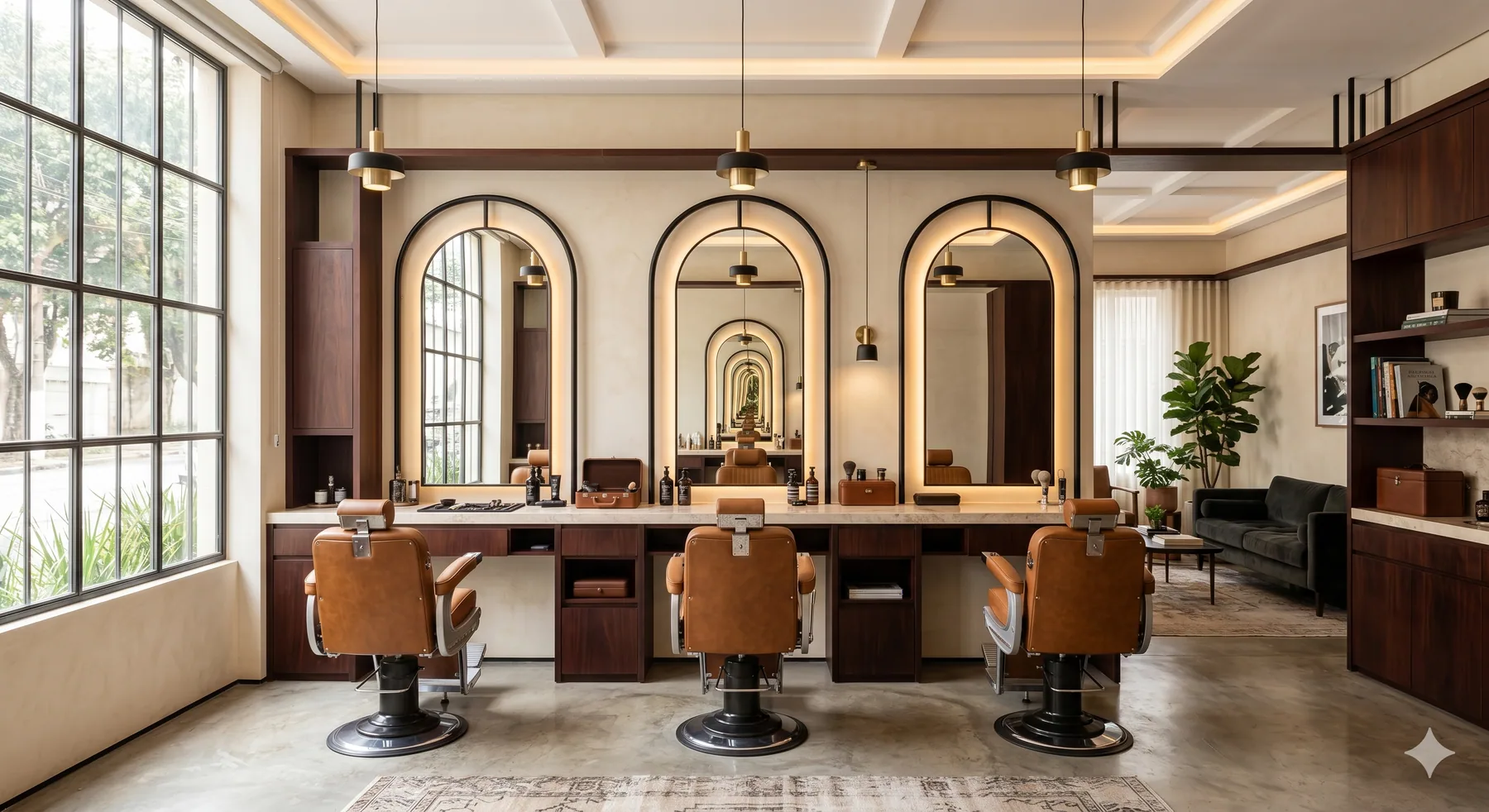 Interior conceitual de uma barbearia premium